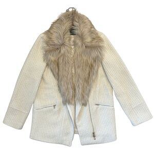 Faux Fur Collar Coat Jacket Cream Tweed Moto Women Size Small Forever 21